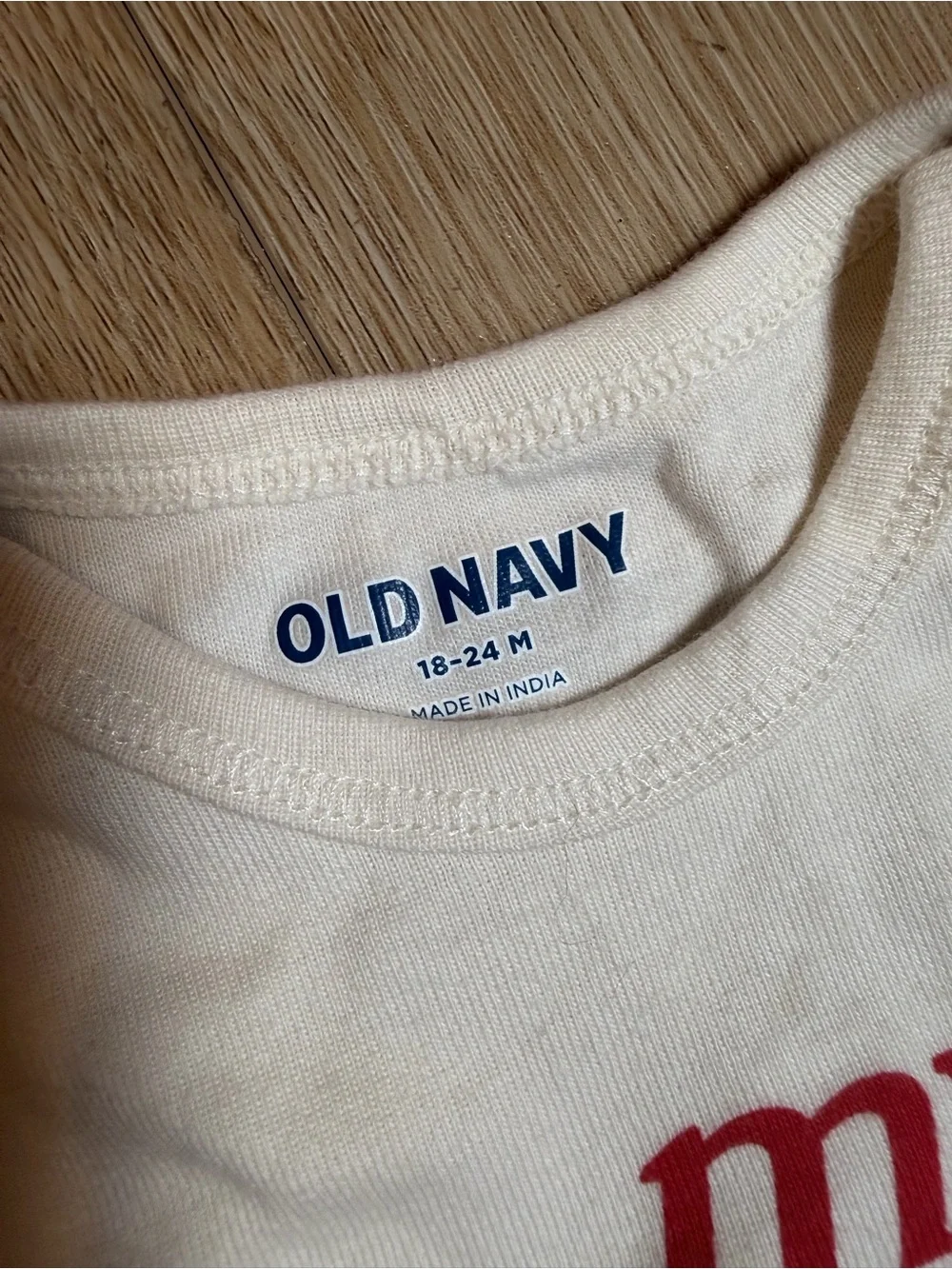 Old Navy Cream Baby One-Piece Bodysuit with Red Script Graphic